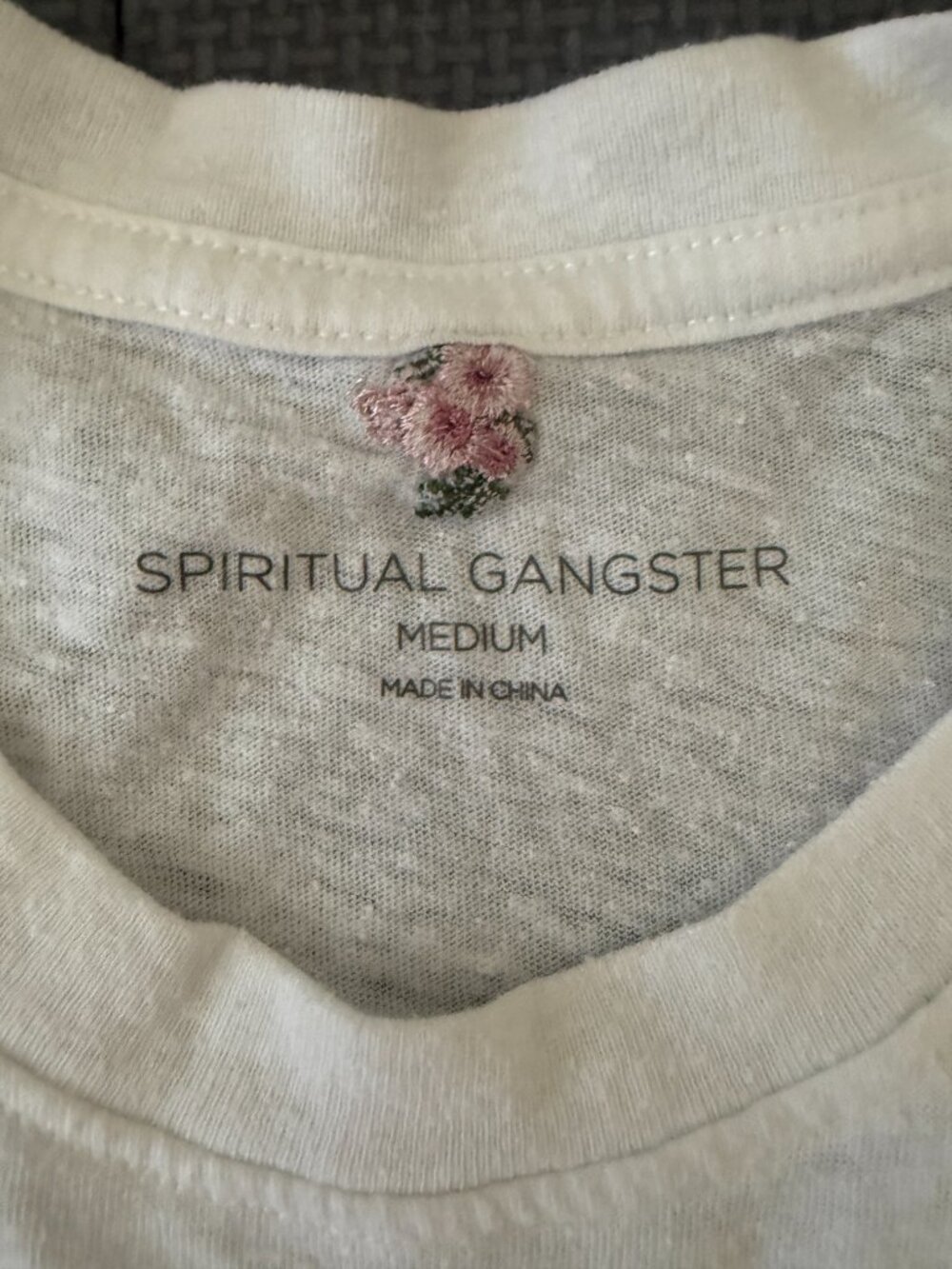 Spiritual Gangster Flowy Muscle Tank- M-Embroidered Pink/Green Flowers - Picture 10 of 14